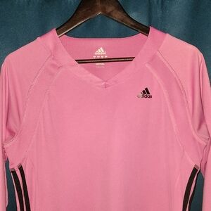 Adidas Pink V‑Neck Long Sleeve Athletic Top